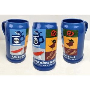 Capital Ale House Oktoberfest Ceramic Beer Stein Mug Blue 7.5" Bar Ware Man Cave